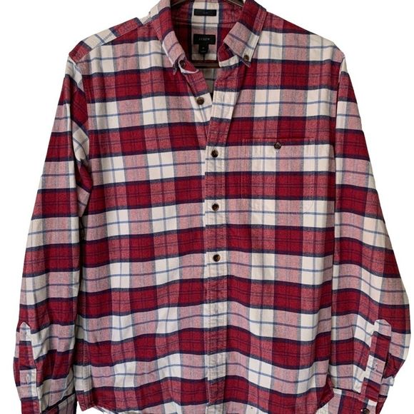 J.Crew Slim Maroon & Cream Flannel Shirt - Medium - Picture 2 of 8